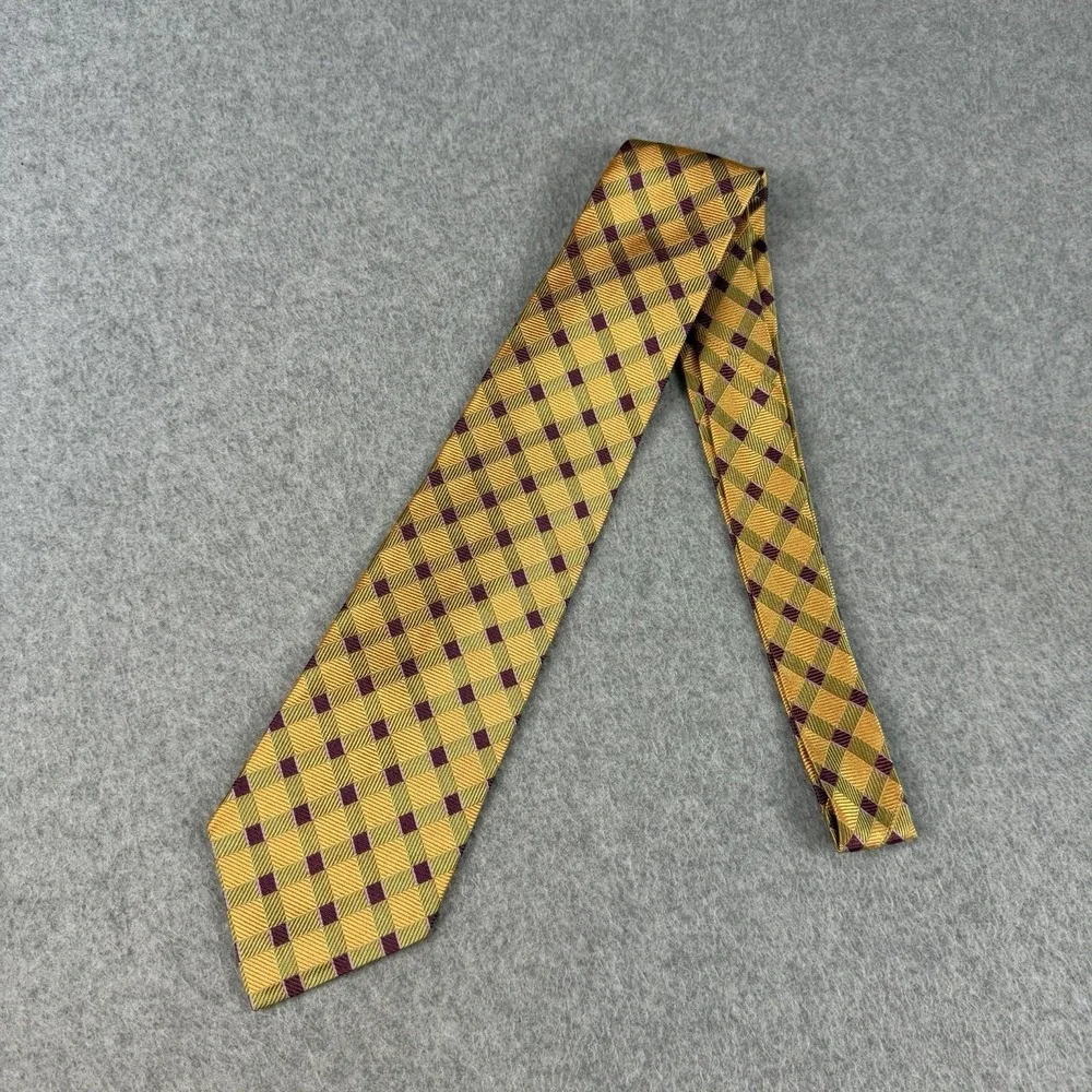 Vintage Garrick Anderson Silk Tie USA Gold Green Geometric Handmade 58 X 4
